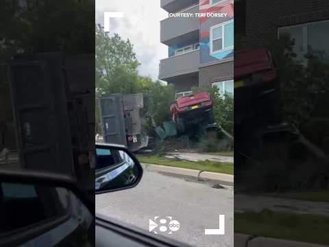 Red pickup, utility truck crash in Texas
